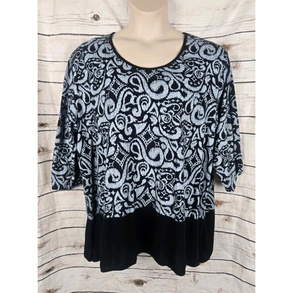 Fresh Produce Navy Slub Knit Top Tee 3X 100% Cotton 3/4 Sleeves Vintage Womens - Picture 1 of 7